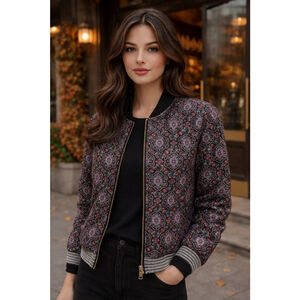 Forever 21 Ditsy Floral Quilted Bomber Jacket Y2K Revival 90s Gen Z Artsy Edgy S